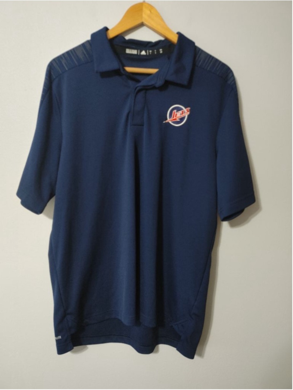 Men's Adidas Climalite Navy Blue Winnipeg Jets Polo Shirt L Red Adidas Accents